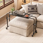 Recliner Table, Overbed Table with Wheels Adjustable Height and Length Over Bed Desk, Hospital Heavy Duty Metal Leg Laptop Stand Tray