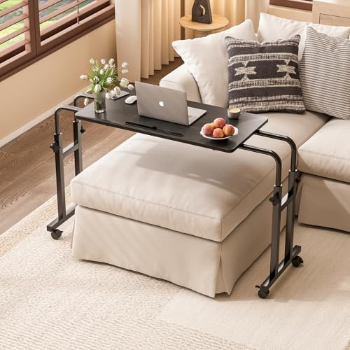 Recliner Table, Overbed Table with Wheels Adjustable Height and Length Over Bed Desk, Hospital Heavy Duty Metal Leg Laptop Stand Tray