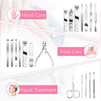 Teamkio 18pcs Manicure Set Pedicure Nail Clippers Set Travel Hygiene Kit Stainless Steel Professional Cutter Care Set Scissor Tweezer Knife Ear Pick Tools Grooming Kits with Leather Case