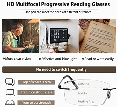 Progressive Photochromic Multifocus Reading Glasses Blue Light Blocking Diamond Cut Transition Multifocal Readers
