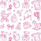 IHR Ideal Home Range Cocktail Napkins Rosanne Beck Disposable 3-Ply Paper Party Napkin Pack, 5" x 5", Baby Toile (Pink), 20-Count