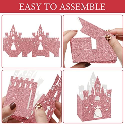 24 Pieces Princess Castle Candy Boxes Glitter Princess Castle Party Decorations Birthday Favor Boxes for Wedding Birthday Party Supplies(Rose Gold)