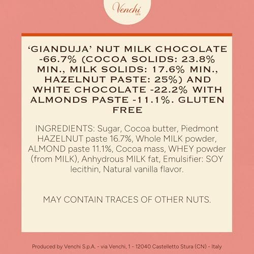 Venchi - Cremino 1878 Chocolate Bar with Almond Gianduja and Hazelnuts, 3.88oz - Gluten Free