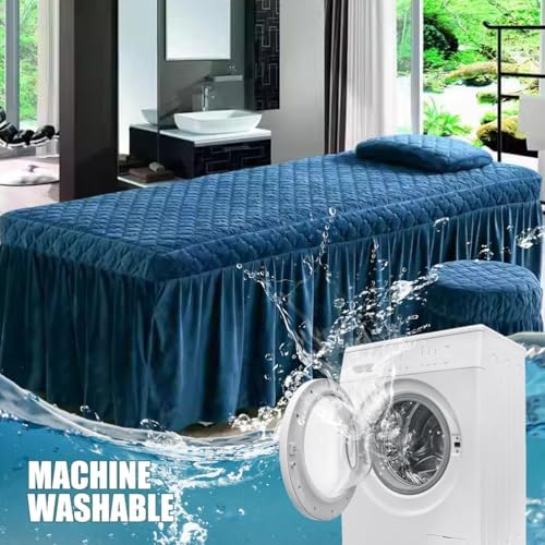 Solid Massage Bed Skirt Massage Bed Cover with Breath Hole Soft Crystal Velvet Spa Bed Cover with Skirt Massage Table Bed Sheet with Skirt Round Square Head Washable,B/Black,80 * 190cm(S)