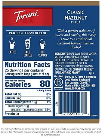 Torani Syrup, Classic Hazelnut, 25.4 Ounces (Pack of 4)