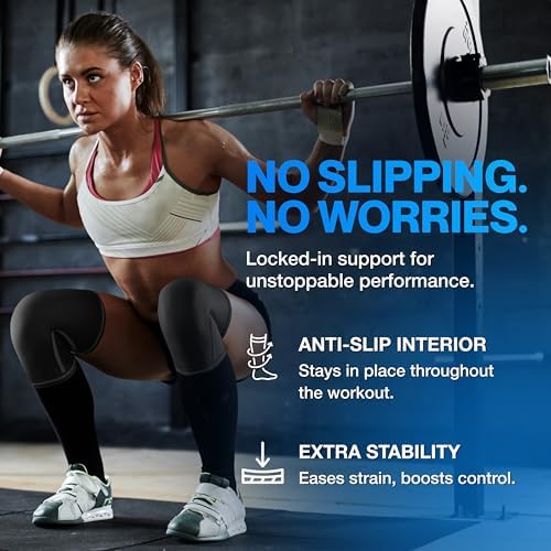 Modvel 7mm Neoprene Knee Sleeves for Men & Women Weightlifting & Powerlifting – Compression Knee Sleeve Support for Squats, Gym, Training – USPA, IPL Approved – Medium Black (Pair)