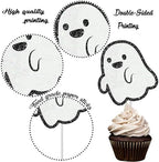 Halloween Ghost Cupcake Toppers Glitter Cake Decorations 24Pcs Halloween Boo Cupcake Picks White Ghost Cake Topper for Baby Shower Birthday Party Supplies