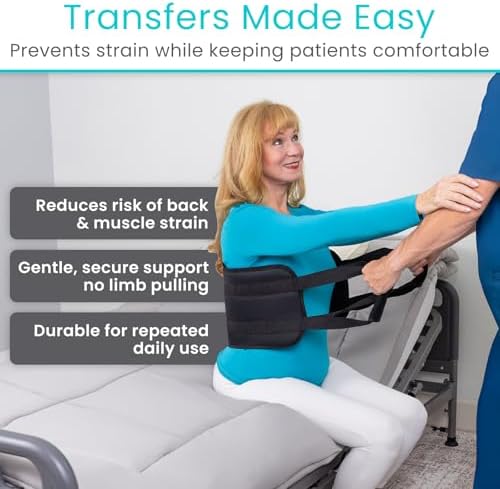 Vive Standard Transfer Sling (31.5 Inch) - Gait Belt for Elderly & Disabled - Patient Lifting Aid for Seniors & Injured - Bed & Wheelchair Transfer for Home Use (Black)