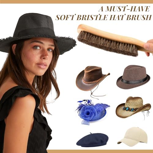 2PCS Horse Hair Brushes Felt Hat Brush with Wood Handle Lint Remover for Suits, Cashmere, Suede, Shoes, Pet Hair