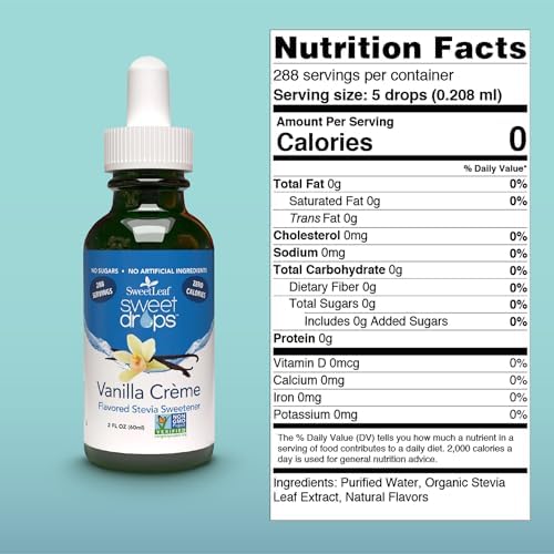 SweetLeaf Sweet Drops - Flavored Stevia Liquid Sweetener, Organic Stevia Extract, Zero Calorie, Keto Friendly, Non GMO, Natural Flavor, Sugar Alternative - Vanilla Creme, 2 Fl Oz (Pack of 1)