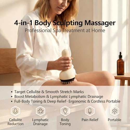 4-in-1 Body Sculpting Machine - Lymphatic Drainage Massager & Anit Cellulite Tool Help Skin Tightening & Reduce Stretch Marks, Firming Tool for Belly, Legs, Arms & Glutes - Improves Circulation