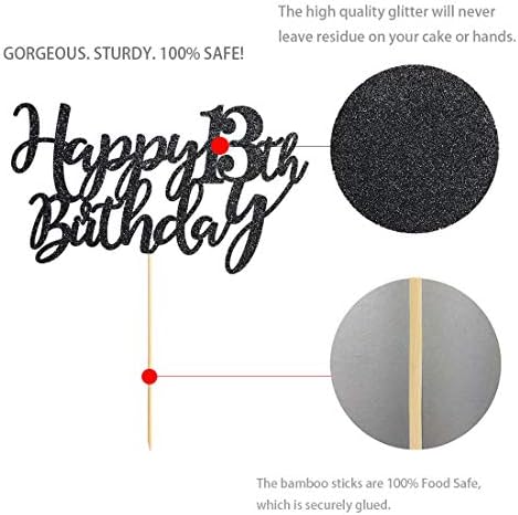 13 Black Glitter Happy 13th Birthday Cake Topper, Birthday Party Cake Topper Decorations, Supplies