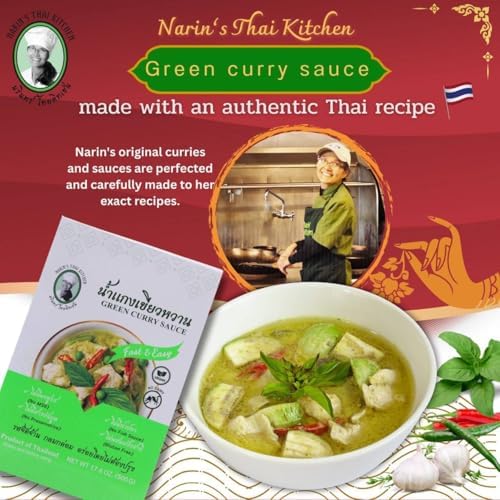 Narin's Thai Kitchen Green Curry Sauce – Spicy Thai Green Curry Base with Basil & Lemongrass – Quick Meal Solution