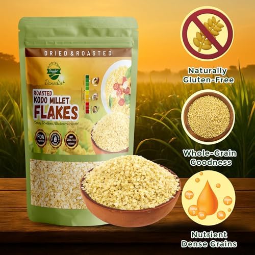 Danodia Foods Kodo Millet Flakes (450g/17oz) | Roasted & Ready-to-Eat | Ideal for Porridge, Puddings, Desserts & Smoothie Bowls | Gluten-Free & Nutritious | High Fiber & Vegan Protein