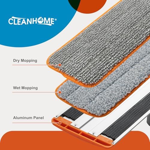 Microfiber Mop Floor Dust Mop with Extendable Long Handle, Flat Mop with 4 Reusable Pads and 1 Dirt Removal Scrubber, Suitable for Home Kitchen Bathroom Living Room Cleaning