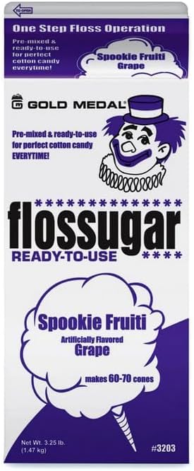 Cotton Candy Floss sugar Mix Flavors | Pack Of 6 | Grape, Green Apple, Maple, Lime Green, Pina Colada and Orange Flavors | 1/2 Gallon Cartons