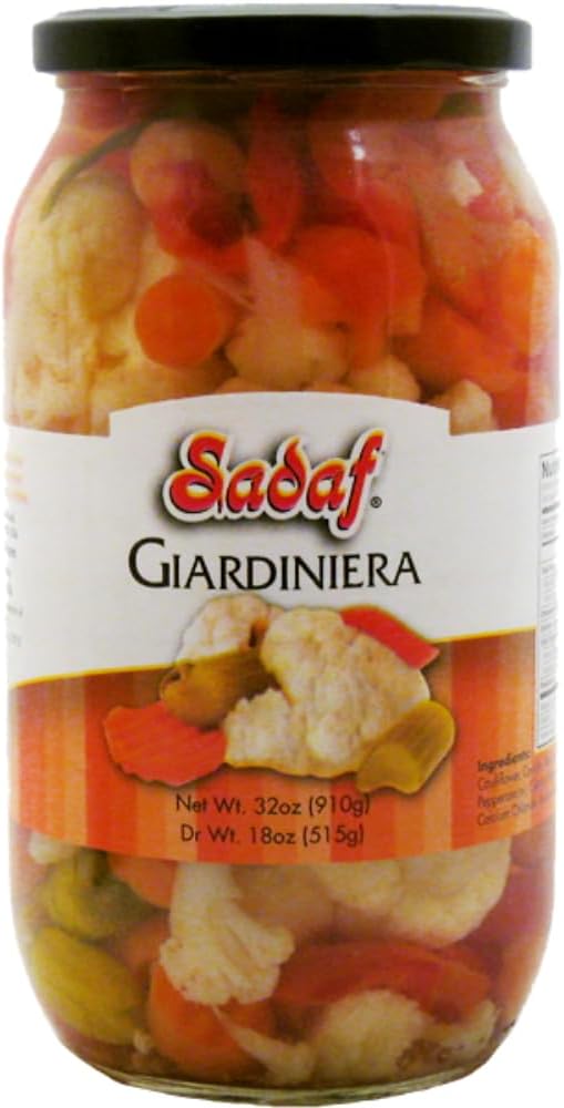Sadaf Giardiniera Mild - Pickled vegetables in jar - Giardiniera Mix - Marinated Vegetables - Pickled Vegetable Relish - 32 oz