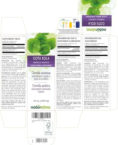 Naturalma Gotu kola (Centella asiatica) herb Alcohol-Free Tincture - 4 fl oz Liquid Extract in Drops - Herbal Supplement - Vegan