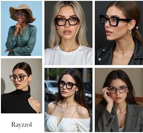 Oversized Reading Glasses for Women – Blue Light Blocking Readers, Oprah Style Square Frame, Clear Lens, Spring Hinge