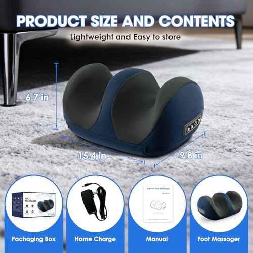 Foot Massager with Heat, Shiatsu Foot and Calf Electric Kneading Massager Machine with Roller for Relaxation, Plantar Fasciitis, Pain Relief, Gifts for Women & Men(Blue)
