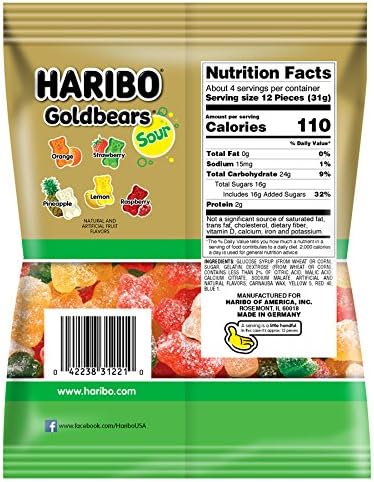 HARIBO Gummi Candy, Sweet & Sour Goldbears, Gummy Bears with A Twist, 4.5 Ounce (Pack of 12) Delicious Soft and Chewy Snacks, Assorted Fruity Flavors