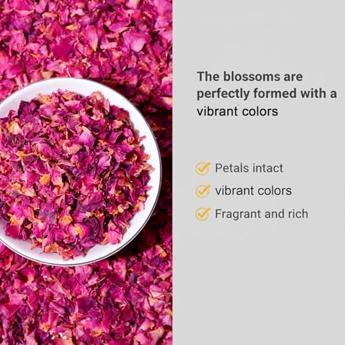 Dried Rose Petals - 7.05oz/200g, Food-Grade Edible Rose Petals, Dried Flower Petals for Tea, Baking, Flower Sprinkles & Wedding Cakes, Gourmet Cooking, Dessert Decoration, DIY Bath Salts