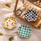 Koythin Ceramic Jewelry Tray, Checkered Pattern Aesthetic Decorative Trinket Dish for Rings, Earrings Necklaces Bracelet Watch Holder, Small Key Bowl, Birthday Mother's Day for Women (Green)