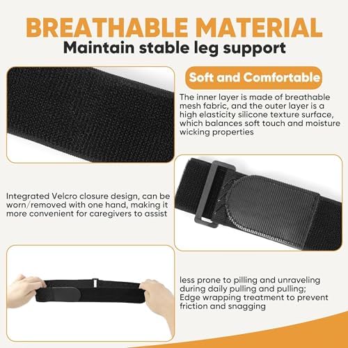 2 Pack Wheelchair Thigh Leg Strap - Leg Support on a Wheelchair for Adults, Adjustable Secure Leg Straps for Wheelchair Accessories with Non-Slip Design and Easy Hook Closure