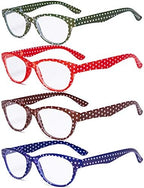 CessBlu Ladies 4 Pack Reading Glasses Polka Dots Cat-eye Design Eyeglasses for Women Reading