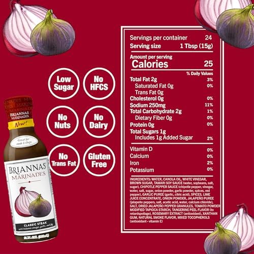 BRIANNAS - Classic Steak Marinade - Small Batch, Gluten Free, Vegan Marinade made with Premium Ingredients - 12 oz. Bottle