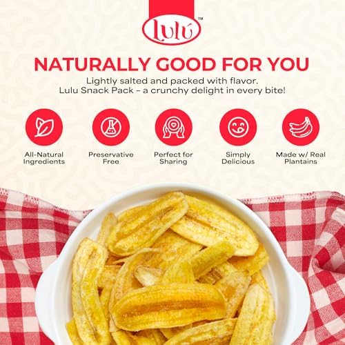 LULU Plantain Chips Variety Pack – 12 Individual Bags – 6 Lemon, 4 Lightly Salted, 2 Sweet Flavors – Crunchy, No Preservatives or Artificial Colors – Sustainably Sourced Vegetable Snacks