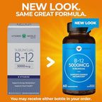 Vitamin World Vitamin B-12 5000 mcg. Sublingual 60 Microlozenges, Supports Energy Metabolism, Supports Heart Health