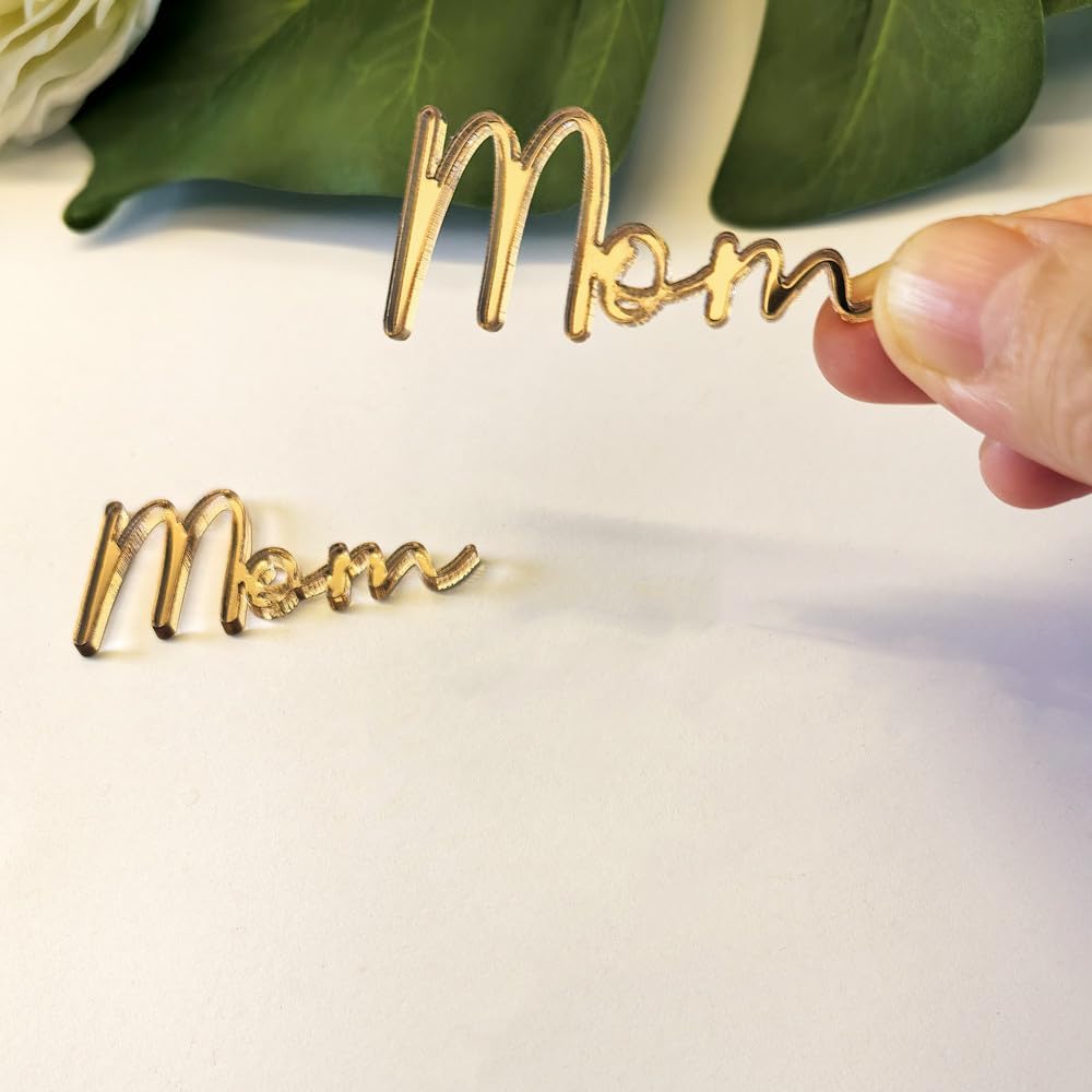 30pcs of Mom Cake Plaque,Acrylic Mum Cupcake Topper, Mothers Day Cake Toppers,Mummy Cake Topper for MOM Cake Topper,Mother's Day Decorations (3'', Rose Gold Mirror)