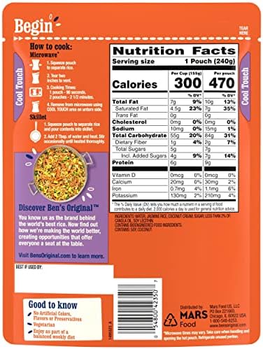 BEN'S ORIGINAL Ready Rice Coconut Jasmine Flavored Rice, Easy Dinner Side, 8.5 oz Pouch