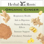 Herbal Roots Ginger Supplement | Organic Ginger Root Capsules | 1,200 mg of Pure Ginger Powder per Serving | 60 Vegan Capsules