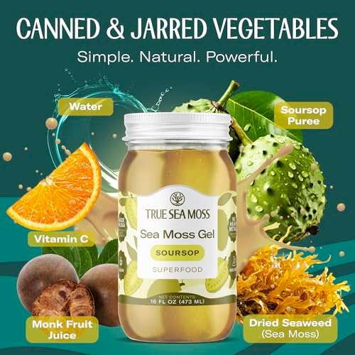 TrueSeaMoss Sea Moss Gel – Made in USA – Wildcrafted Seamoss, Fruits & Jarred Vegetables – Soursop, Pack of 1 (Labels may Vary)