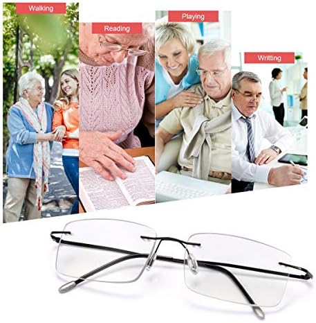 MIRYEA Progressive Photochromic Multifocus Reading Sunglasses Rimless Anti Blue Light Glasses Transition Sun Readers Eyewear
