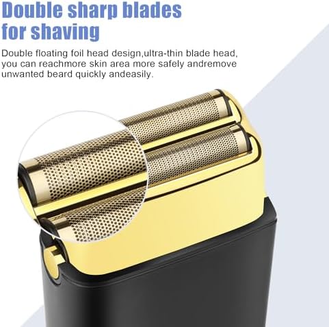 HIENA PRO Foil Shaver for Men Barber, Double Electric Foil Trimmer, Professional Electric Razor, Close Shaver, Cordless Rechargeable with USB, Black Gold