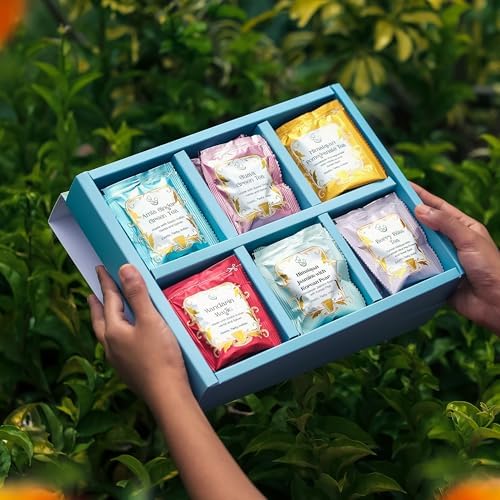 The Vedas garden of Fruits Premium Herbal Tea Selection Gift Set Box Ideal Gifts For Women & Men, Birthday, Anniversary & Self-Care Eco-Friendly | 24 handstitched cotton teabags | 6 different flavours