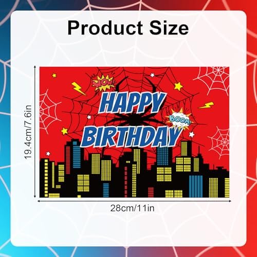 Edible Square Image Cake Toppers, 28x19.4cm/11x7.6in Spider Happy Birthday Cake Decoration Red Cartoon City Edible Wafer Paper Spider Web Cakes Decor for Kids Boys Girls Birthday Theme Party