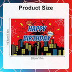 Edible Square Image Cake Toppers, 28x19.4cm/11x7.6in Spider Happy Birthday Cake Decoration Red Cartoon City Edible Wafer Paper Spider Web Cakes Decor for Kids Boys Girls Birthday Theme Party