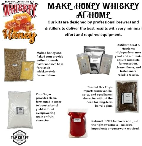 Tapcraft – Honey Whiskey Recipe Mash Kit – Make Your Own Honey-Flavored Whiskey at Home – DIY Whiskey Distilling Kit – Great Gift for Whiskey Enthusiasts