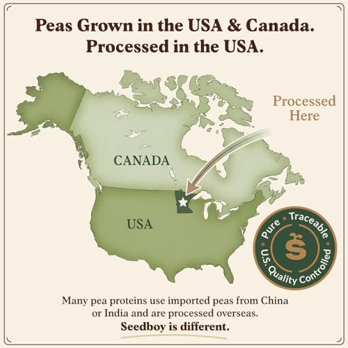 Seedboy Organic Pea Protein Powder Unflavored, 1 lb, 20g Plant-Based Protein, USA Processed & USA/Canada Grown, Vegan, Dairy-Free, Soy-Free, Gluten-Free, Glyphosate-Free, Unsweetened