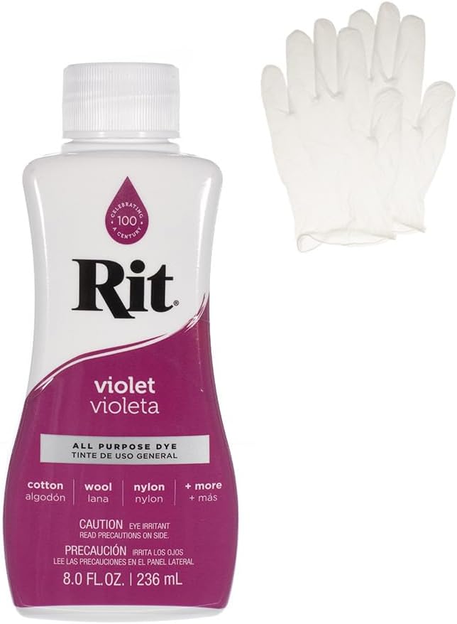 Rit Dye – Liquid Fabric Dye for Crafting, Clothing, and Décor – 8 oz. Bottle – Violet (Gloves Included)