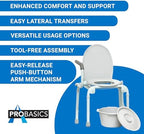 ProBasics Drop Arm Adjustable Bedside Folding Commode Chair Portable with Handles, for Elderly, Seniors, and Disabled People, Supports 300lbs, Adult Potty Chair