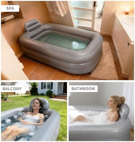 Inflatable Bathtub Adults - Blow Up Bathtub Adult for Indoor Shower Use, Portable Bathtub Adult，62.2x37.4x17.72in, Light Grey