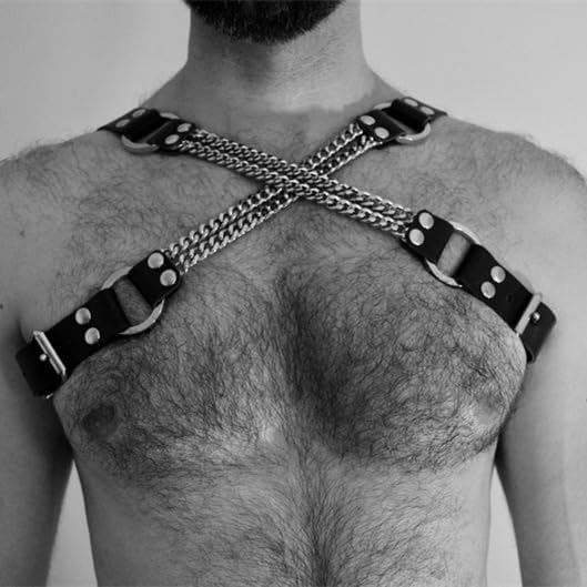 Men's Body Chest Harness Belt Strap Cross Metal Chain Adjustable PU Leather Punk Body Chest Harness Bondage for Men Gay, Cosplay Costume Nightclub Bar Party Club Masquerade Fetish Clubwear