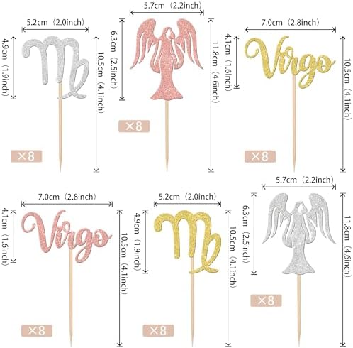 24 PCS Virgo Cupcake Toppers Glitter 12 Constellation Virgo Cupcake Picks August September Birthday Cake Decorations for Horoscope Astrology Birthday Party Cake Decorations Supplies Multi