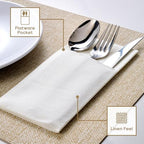 FOCUSLINE 50 Count Disposable Cloth-Like Napkins, Built-in Flatware Pocket, Prefolded Linen Feel White Napkins