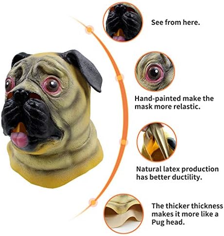 CreepyParty Dog Head Mask Halloween Party Dog Costume Masks Mask Underdog Costume Latex Animal Head Mask (Pug)